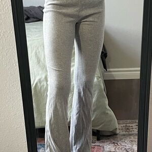 Gray Ribbed Flare Pants